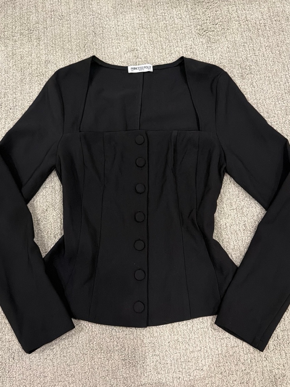 Princess Polly Black Tailored Square Neck Button Jacket